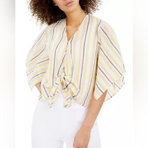 MICHAEL Michael Kors Stripped Flutter-Sleeve Tie-Front Top Size XS~MSRP$84